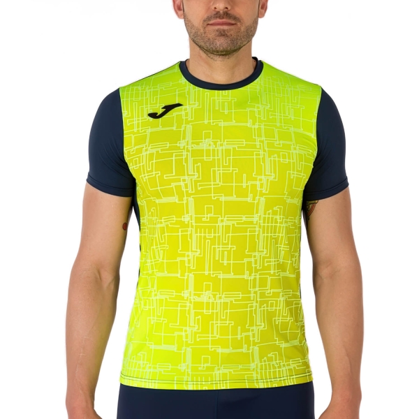 Maglietta Running Uomo Joma Elite VIII TShirt  Navy/Yellow Fluor 101929.321