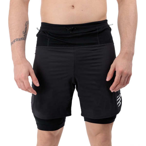 Men's Trail Running Shorts Compressport Trail Racing 2 in 1 6in Shorts  Black ASHM3719000