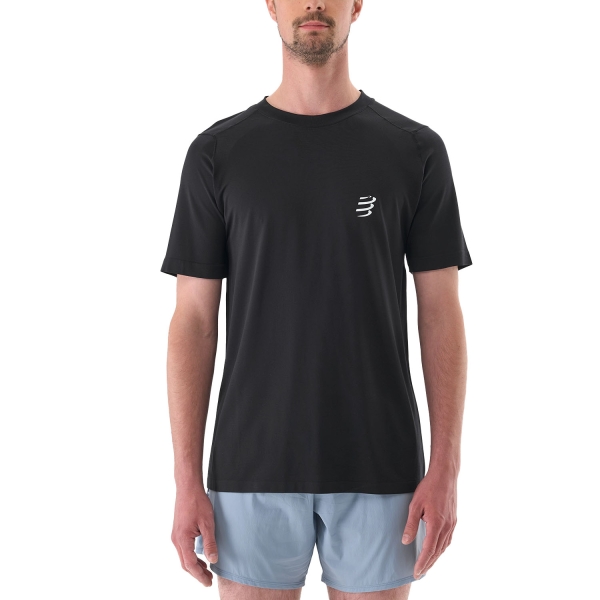Men's Running T-Shirt Compressport Performance Logo TShirt  Black ATSM4929002