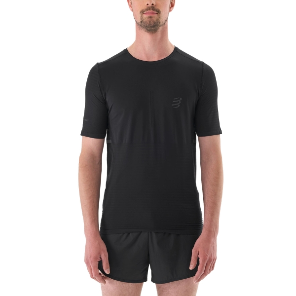 Men's Running T-Shirt Compressport Pro Racing TShirt  Black ATSM3619032