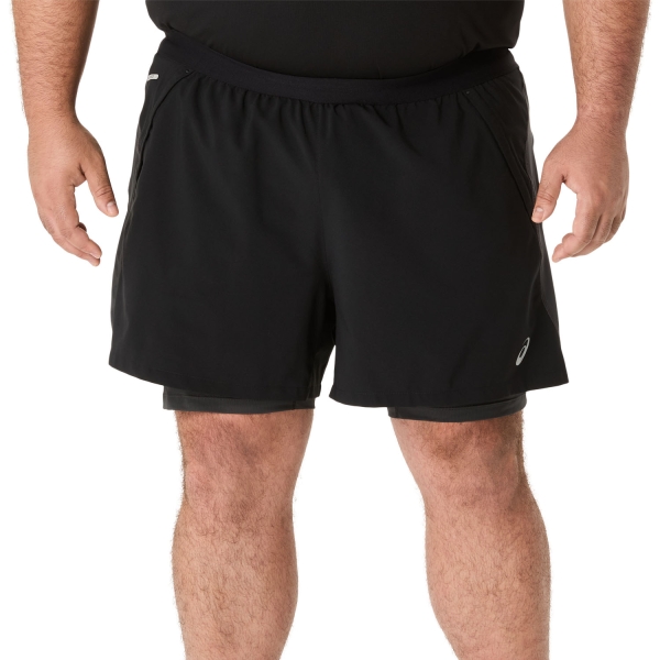Men's Running Shorts ASICS Road Logo 2 in 1 5in Shorts  Performance Black/Graphite Grey 2011D245001