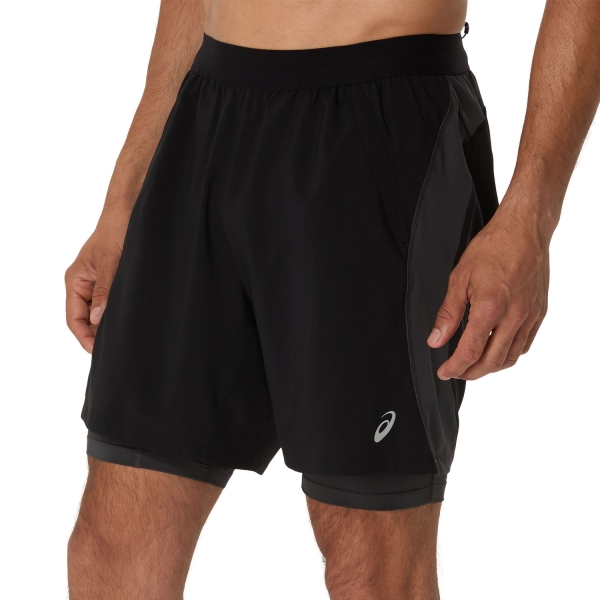 Men's Running Shorts ASICS Road Logo 2 in 1 7in Shorts  Performance Black/Graphite Grey 2011D246001