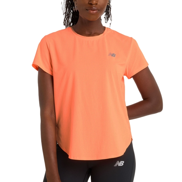 Women's Running T-Shirts New Balance Race Day TShirt  Hot Mango WT51227HMO