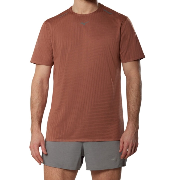 Men's Running T-Shirt Mizuno Tech Light Logo TShirt  Copper Brown J2GAD00155