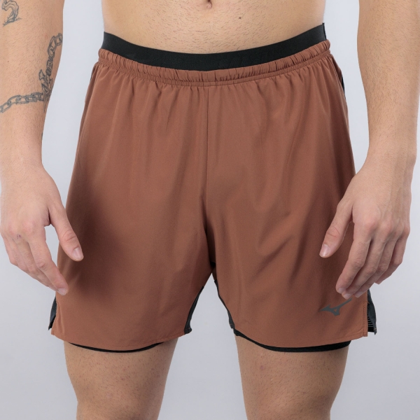 Men's Running Shorts Mizuno Active Alpha 2 in 1 5.5in Shorts  Copper Brown J2GBD00555