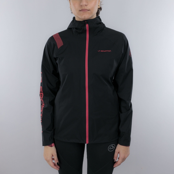 Women's Trail Running Jacket La Sportiva Pocketshell Jacket  Black/Hibiscus ZARJ020K00P02