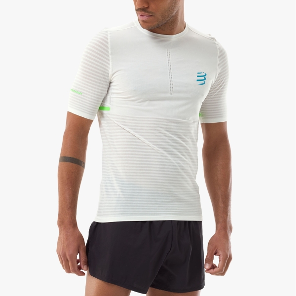 Men's Running T-Shirt Compressport Pro Racing TShirt  Star White ATSM3610101