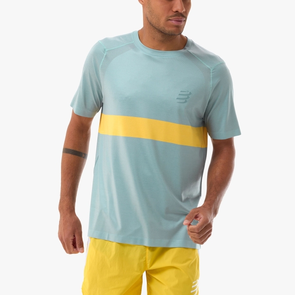 Men's Running T-Shirt Compressport Performance Logo TShirt  Ether/Lemon ATSM4925179