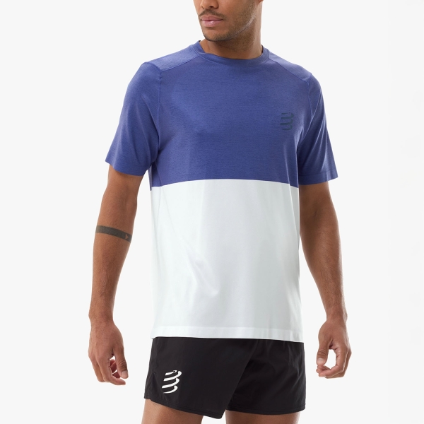 Men's Running T-Shirt Compressport Performance Logo TShirt  Orient Blue/Star White ATSM4925182