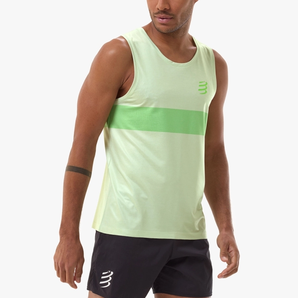 Men's Running Tank Compressport Performance Tank  Cream/Neon Green ATSM7436059
