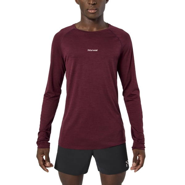 Men's Long Sleeve Trail Running NNormal Merino 02 Shirt  Burgundy NC3ML1M001