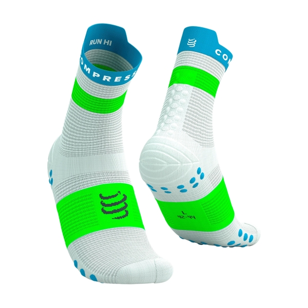 Compressport Pro Racing V4.0 Run High Socks - White/Norse Blue/Neon Green