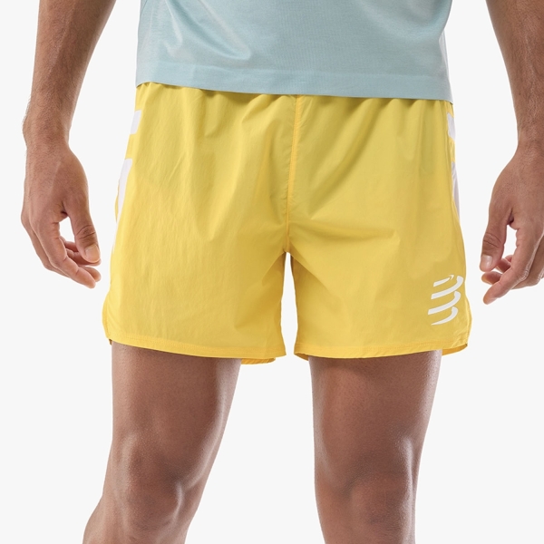 Men's Running Shorts Compressport Performance 4.5in Shorts  Lemon/White ASHM12517067