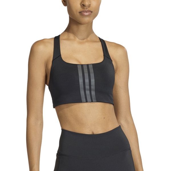  adidas Optime Workout 3 Stripes Sports Bra  Black JX5006