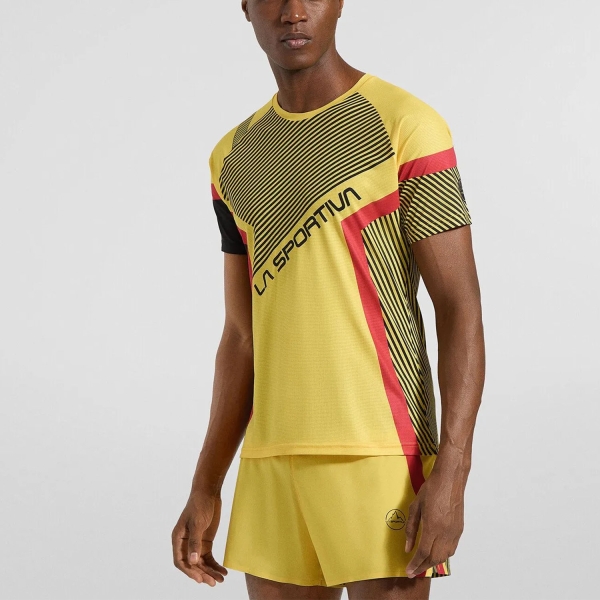 Men's  Short Sleeve Trail Running Shirts La Sportiva Flow TShirt  Black/Yellow ZART066K00Y00