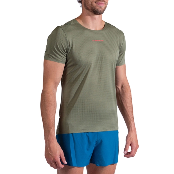 Men's  Short Sleeve Trail Running Shirts La Sportiva Pure TShirt  Cypress/Mountain Red ZART071E47R24