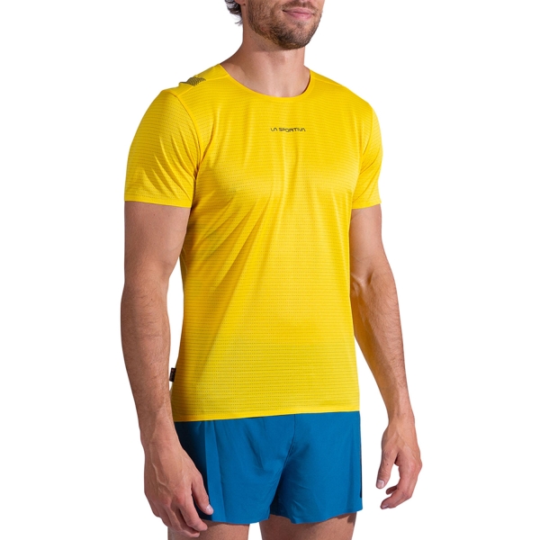 Men's  Short Sleeve Trail Running Shirts La Sportiva Pure TShirt  Yellow/Black ZART071Y00K00