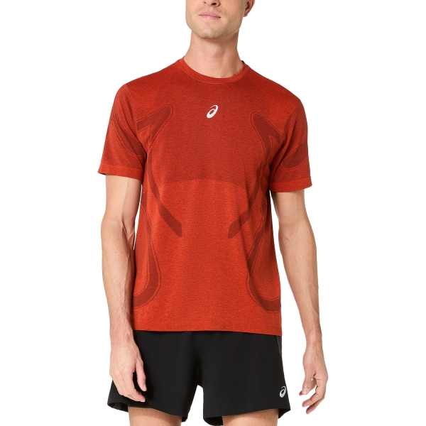 Men's Running T-Shirt ASICS Road Seamless TShirt  Singed Red 2011D355201