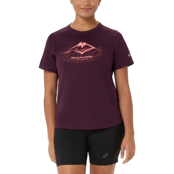 Women's Short Sleeve Shirts Trail Running ASICS Fujitrail Logo Reflective TShirt  Dark Aubergine 2012D432501