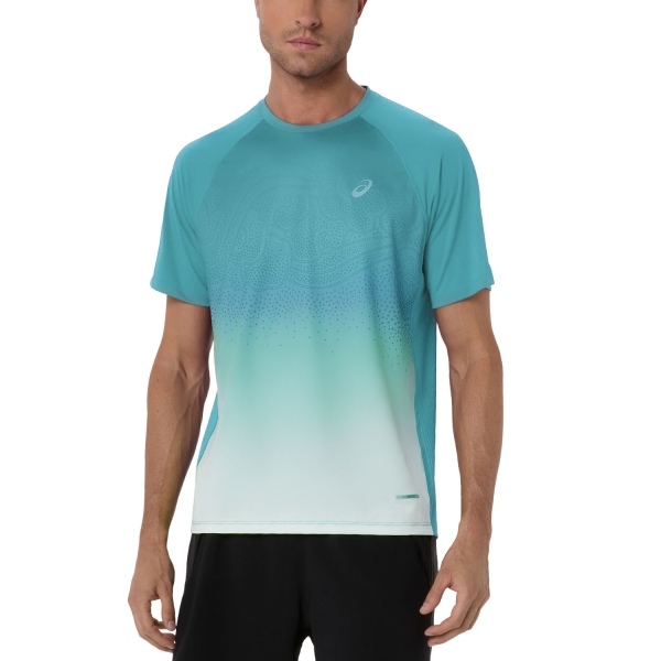 Men's Running T-Shirt ASICS Road Fade TShirt  Energy Aqua 2011D512402